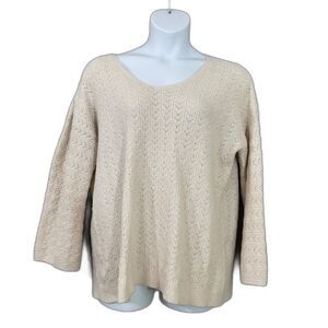 Chico's Oatmeal Drama Cable Knit Soft V-Neck Pullover Sweater Woman’s US size XL